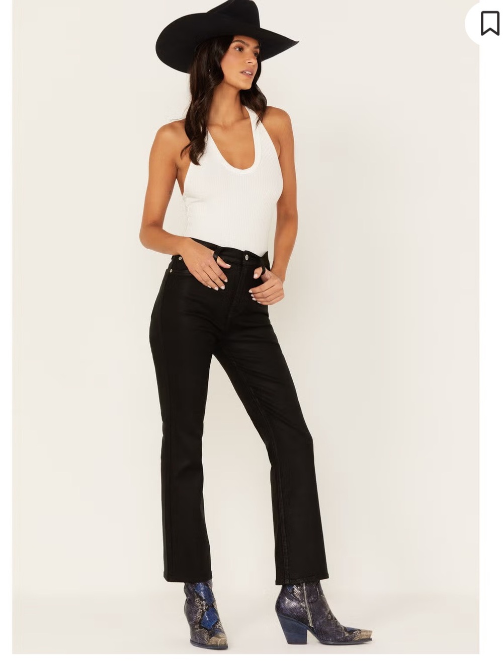 7 For All Mankind High Rise Coated Slim Kick Flare Jeans Black 27